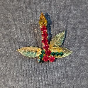 Elegant Gold and Red Crystal Leaf Brooch